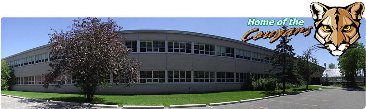 East side of the school, with Cougar logo and Courtice Secondary School text. 